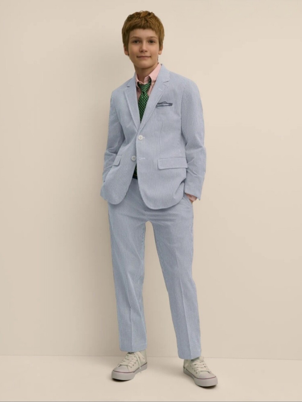 Brooks Brothers Boys Prep Stretch Cotton Seersucker Suit, Blue/White - Size 16